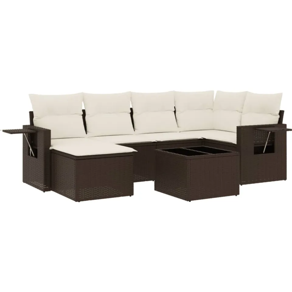 vidaXL 7-delige Loungeset met kussens poly rattan bruin, foto 3