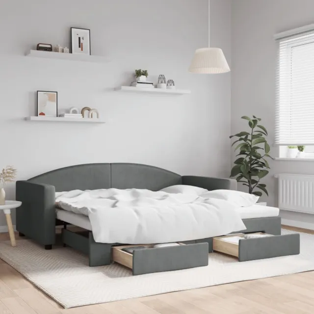 vidaXL Slaapbank onderschuifbed en lades 90x190 cm stof donkergrijs grijs