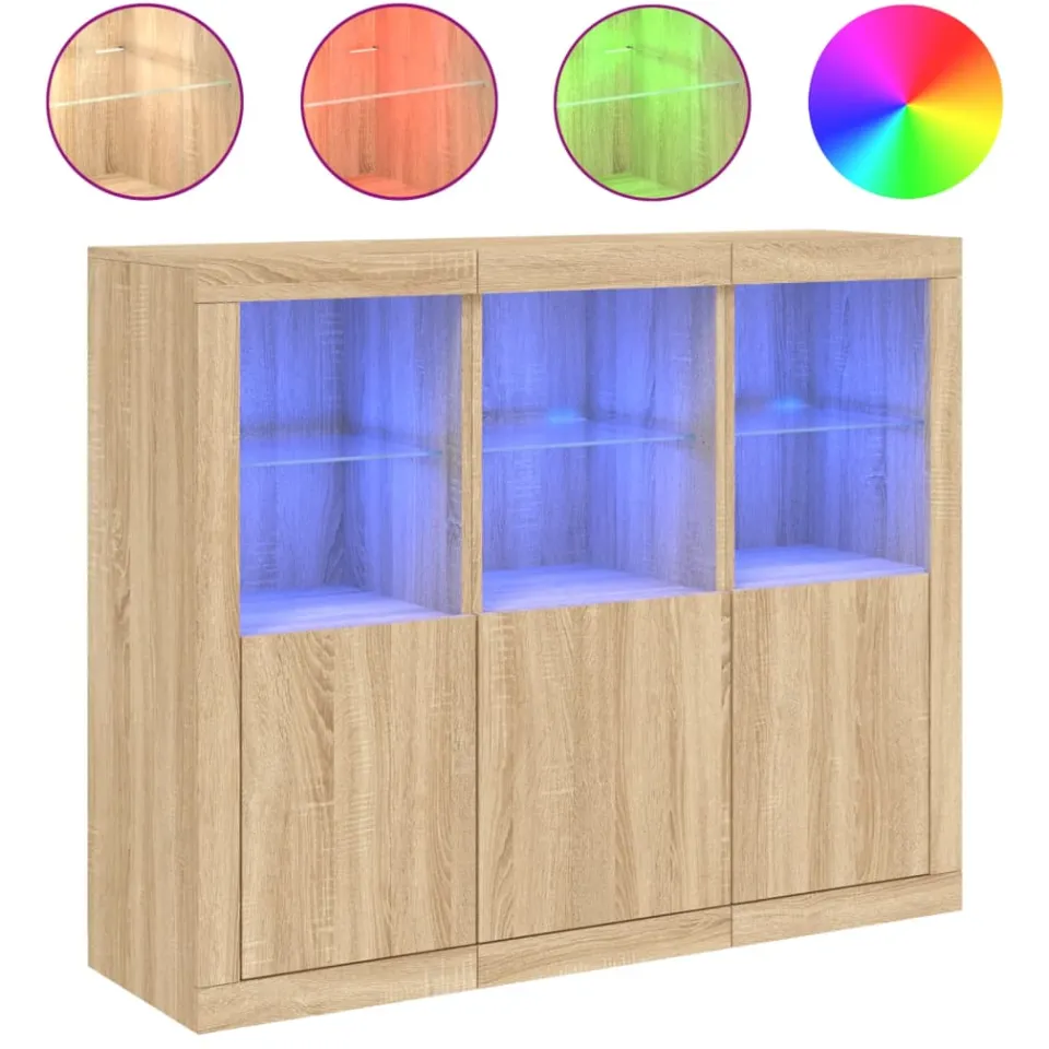 vidaXL Dressoirs met LED-verlichting 3 st bewerkt hout sonoma eiken, foto 3