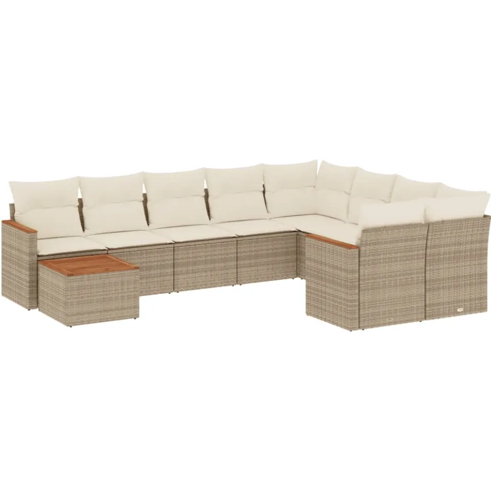 vidaXL 10-delige Loungeset met kussens poly rattan beige, foto 3