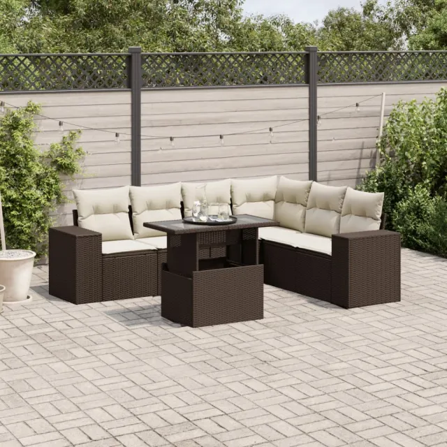 vidaXL 7-delige Loungeset met kussens poly rattan bruin, foto 2