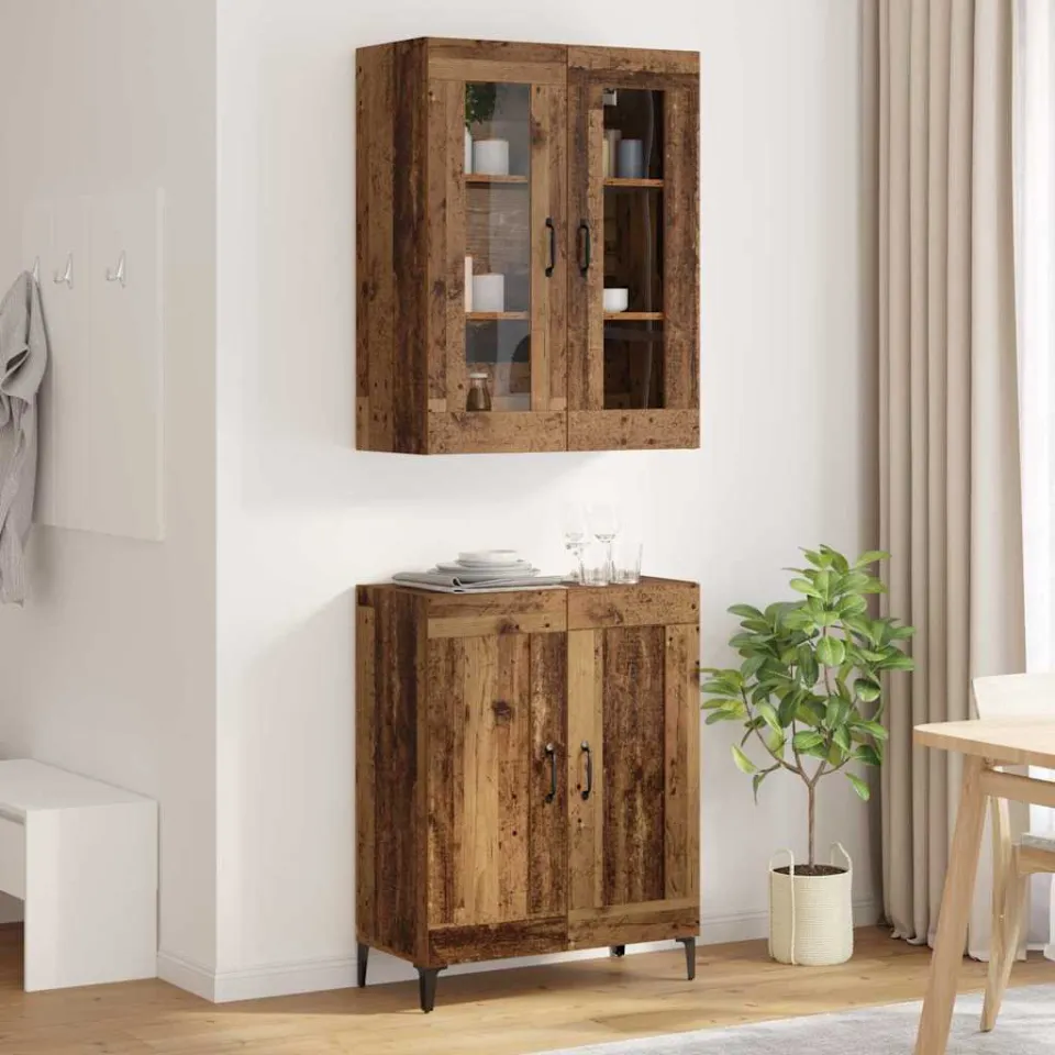 vidaXL Hoge kast Oud Hout 69,5 x 34 x 180 cm Bewerkt hout bruin, foto 3