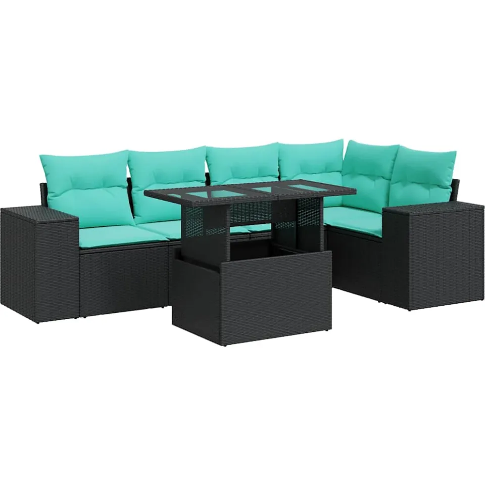 vidaXL 6-delige Loungeset met kussens poly rattan acacia zwart, foto 3