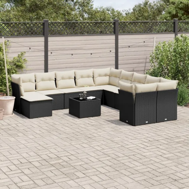 vidaXL 12-delige Loungeset met kussens poly rattan zwart, foto 2