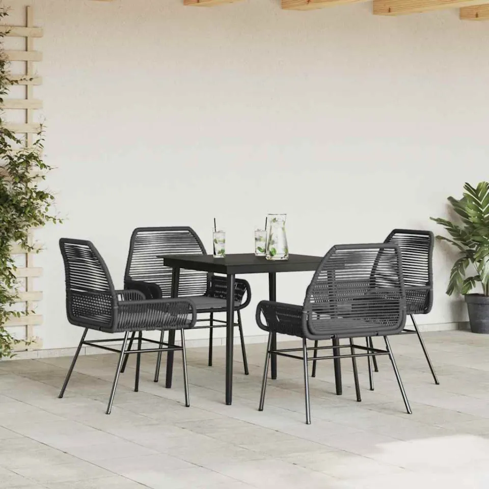 vidaXL 5-delige Tuinset met kussens poly rattan glas zwart, foto 2