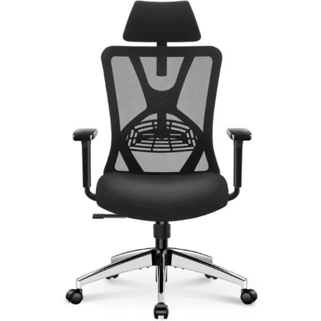 Ticova Ergonomische Bureaustoel - Bureaustoel met hoge rugleuning, verstelbare lendensteun, hoofdsteun en 3D-armleuningen - 130° Kantelbare bureaustoel met mesh-bekleding ZWART