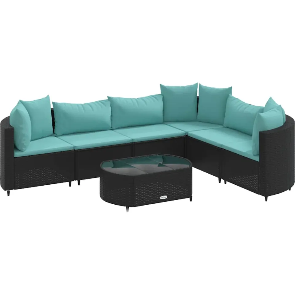 vidaXL 7-delige Loungeset met kussens poly rattan zwart, foto 3