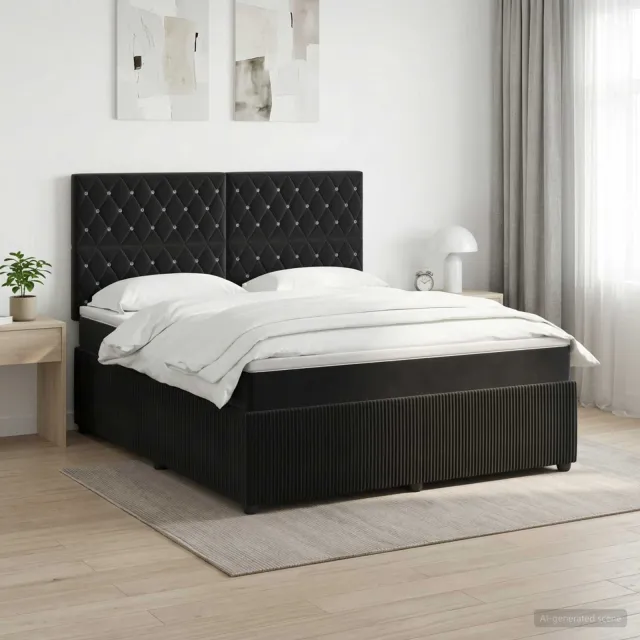 vidaXL Boxspringbed met matras Zwart 140 x 200 cm Fluweel