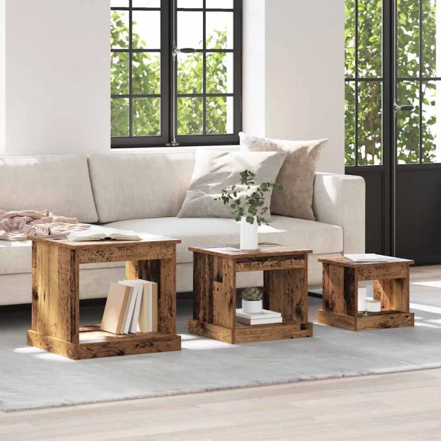vidaXL Salontafel 3 st Oud Hout 48 x 45 x 45 cm Bewerkt hout Bruin