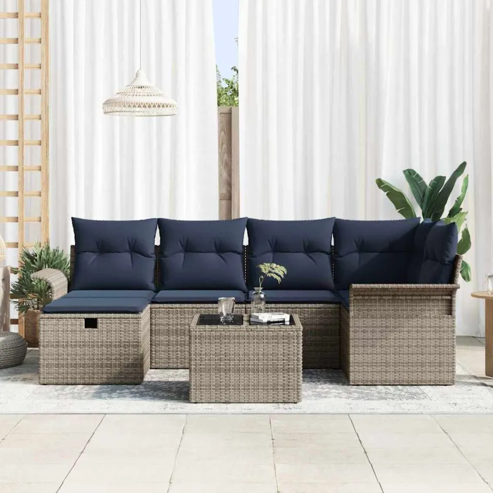 vidaXL Tuin Sofa Set 7 st Poly riet bruin, foto 3