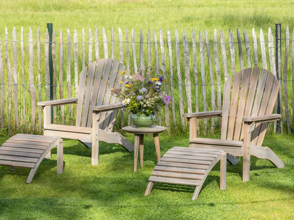 ROUGH Furniture ROUGH-S Adirondack lounge tuinstoel met voetenbank bruin, foto 5