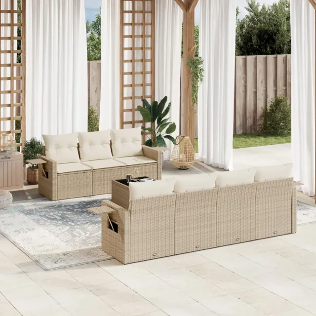 vidaXL 8-delige Loungeset met kussens poly rattan beige, foto 2