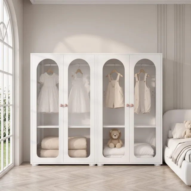 Clruro Kinderkledingkast - 160×50×120 cm - Set van 2 - Acryldeuren - MDF - Wit