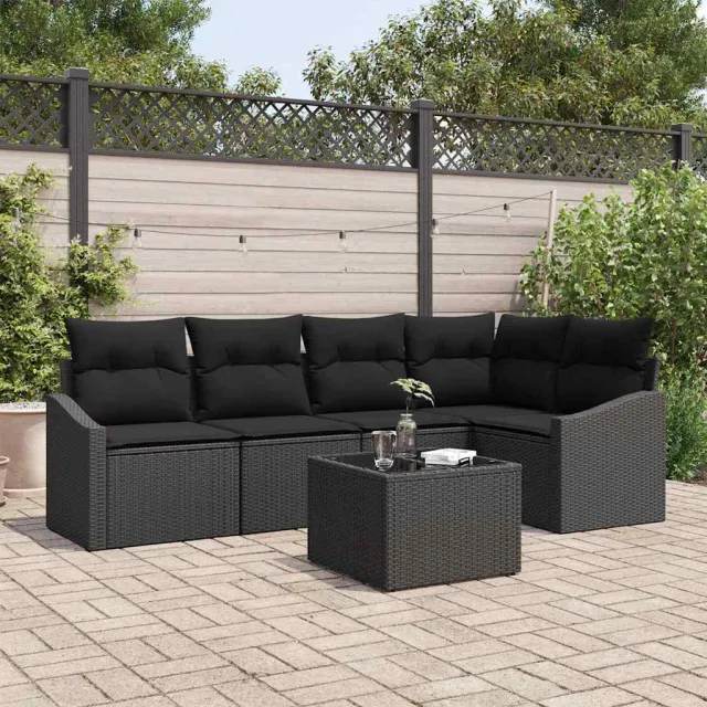 vidaXL Bankstel 6 st Zwart poly rattan, foto 2