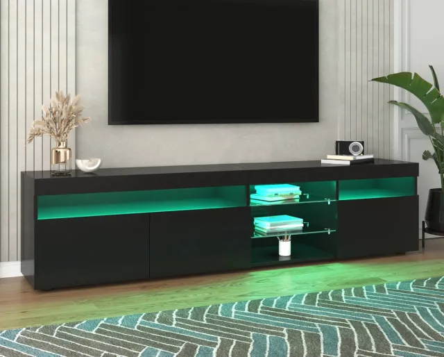 COVREO TV meubel 180x35x48 cm zwart, MDF met LED-verlichting en opbergruimte