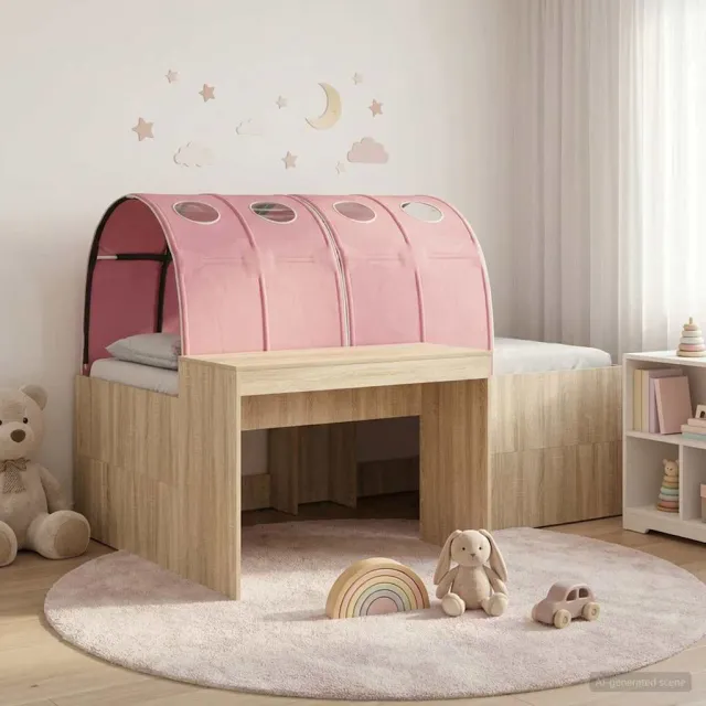 vidaXL Bedframe met tunnel 3 st Sonoma eiken en roze 80 x 200 cm