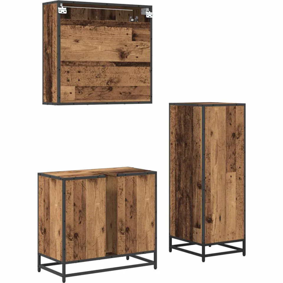 vidaXL Badkamermeubelset 3 st Oud Hout 65 x 33 x 60 cm Bewerkt hout bruin, foto 3