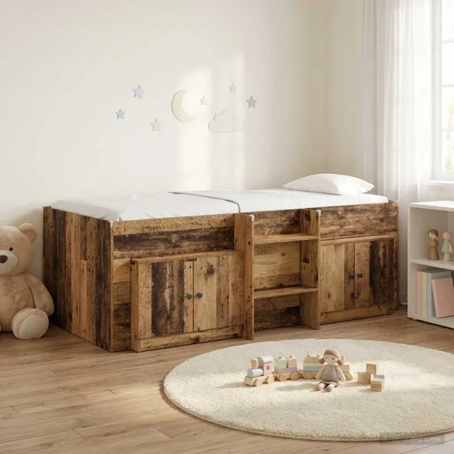 vidaXL Loft Bed Frame met Kast met opslag 3 st Oud hout Bewerkt hout Bruin