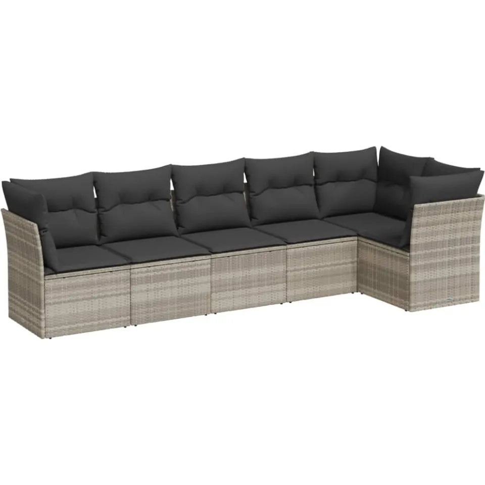 vidaXL 6-delige Loungeset met kussens poly rattan lichtgrijs