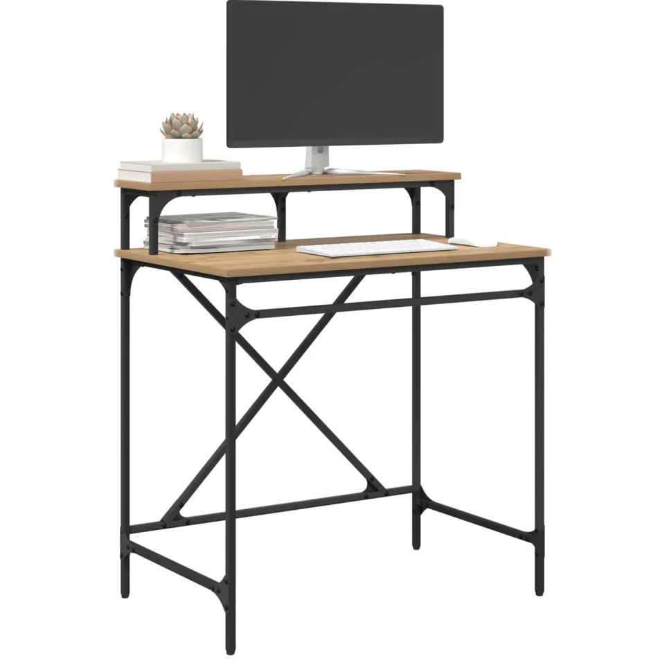 vidaXL Bureau Artisan Eiken 80 x 50 x 90 cm Bewerkt hout Bruin