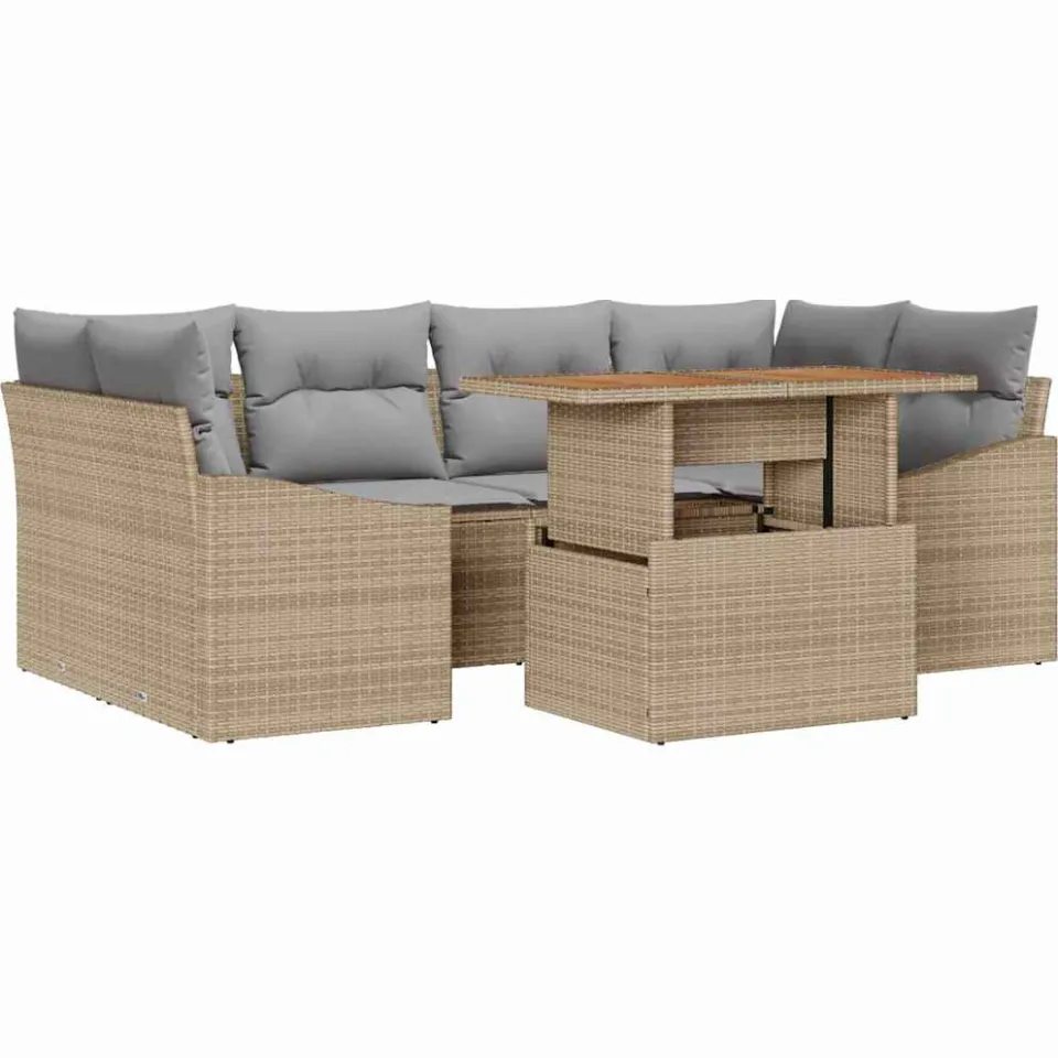 vidaXL Tuin Sofa Set 7 st Beige Poly riet