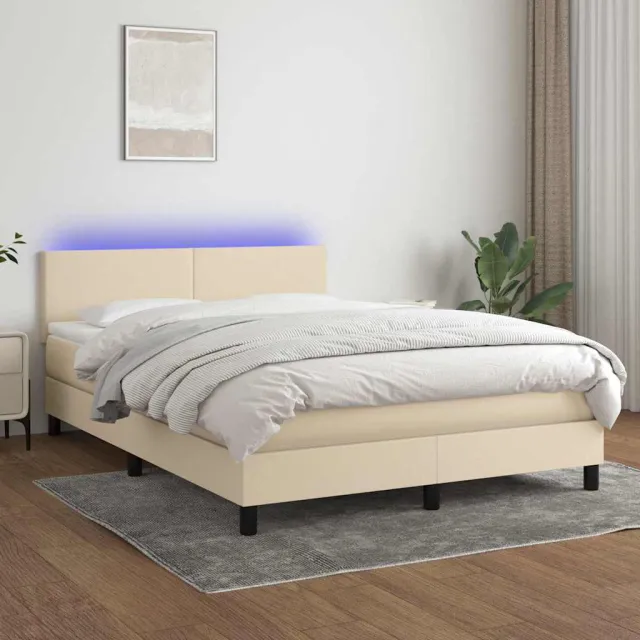vidaXL Boxspring met matras en LED stof crèmekleurig 140x190 cm