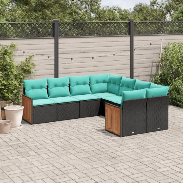 vidaXL 8-delige tuinbankset met kussens, zwart polyrotan, foto 2