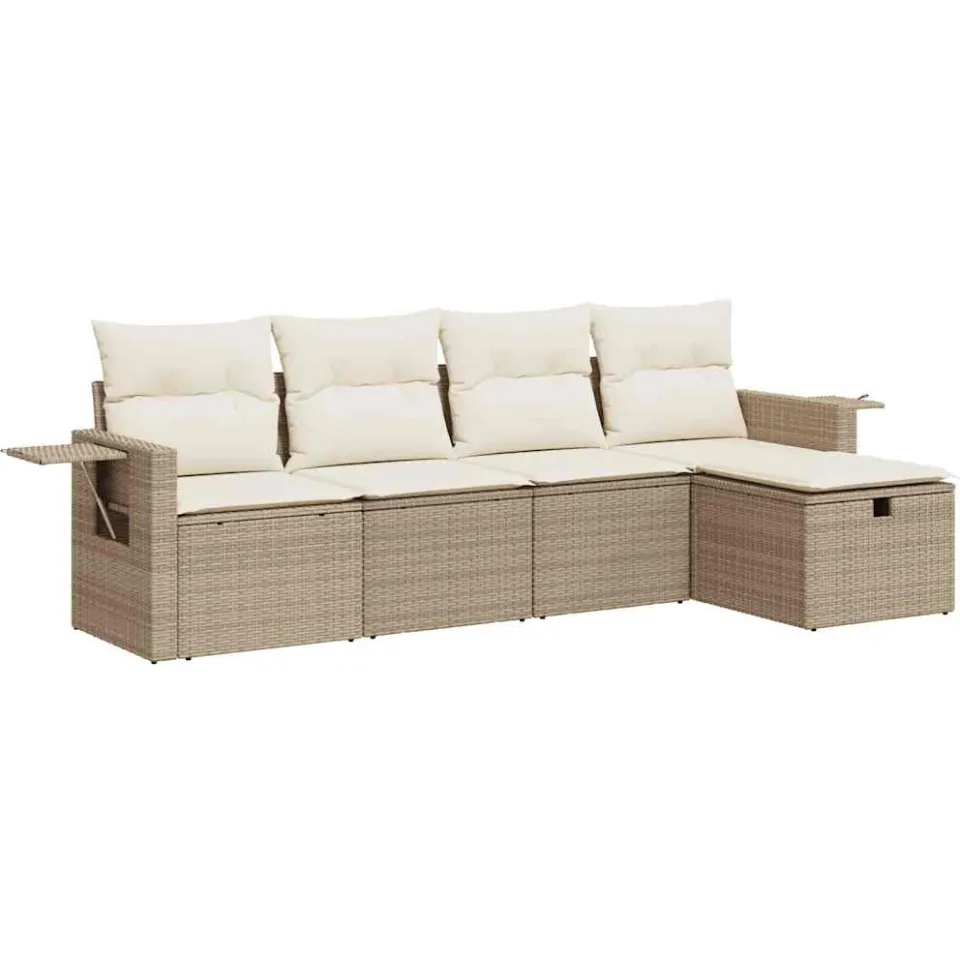 vidaXL 5-delige Loungeset met kussens poly rattan beige, foto 3