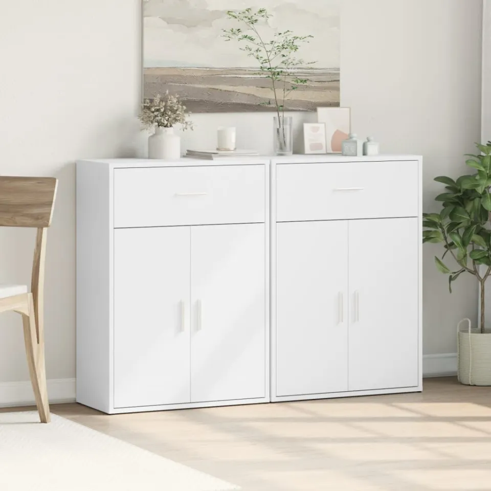 vidaXL Dressoirs 2 st 60x30x84 cm bewerkt hout wit, foto 3