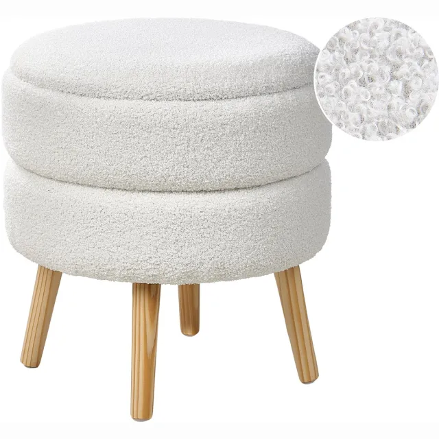 Beliani OKATON - Hocker met opbergruimte - Wit - Bouclé