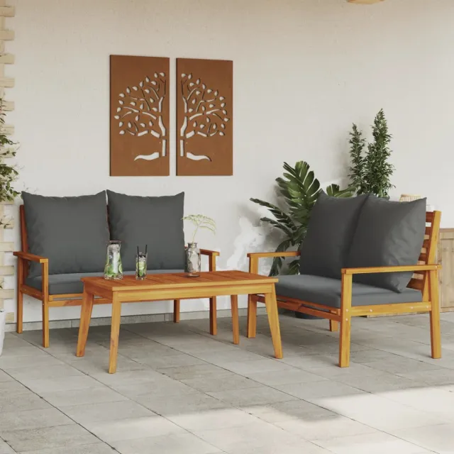 vidaXL 3-delige Loungeset met kussens massief acaciahout bruin, foto 2