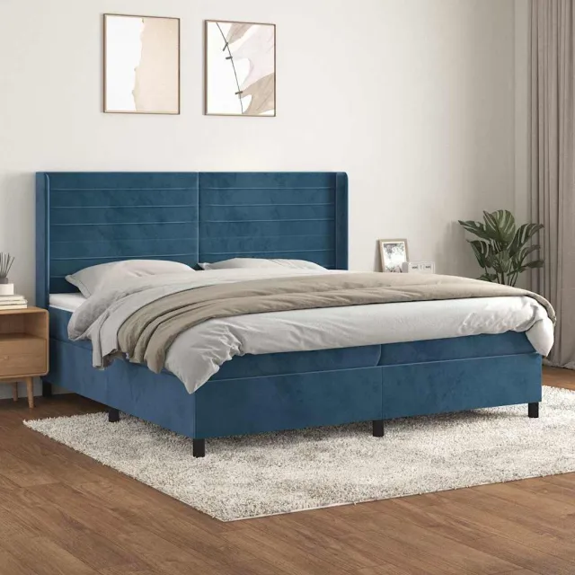 vidaXL Boxspring met matras fluweel donkerblauw 200x200 cm blauw