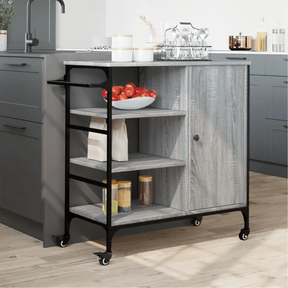 vidaXL Keukentrolley 87,5x38,5x84,5 cm bewerkt hout grijs sonoma eiken, foto 2