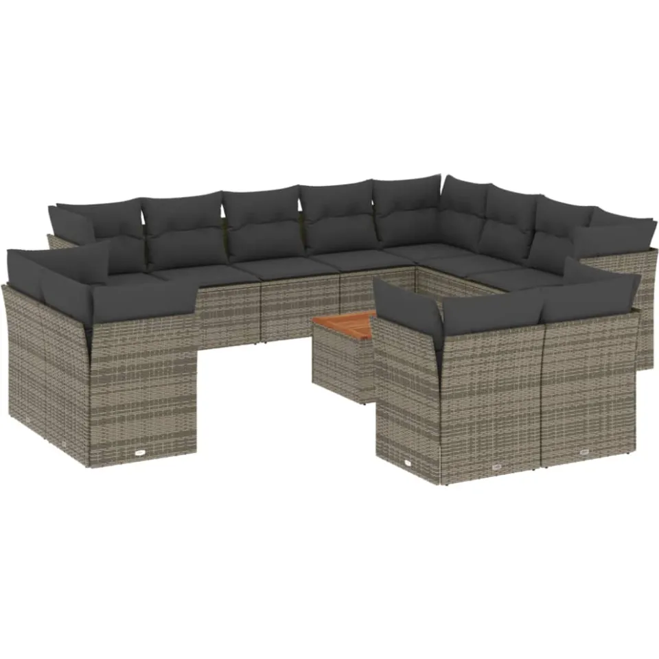 vidaXL 13-delige Loungeset met kussens poly rattan grijs, foto 3