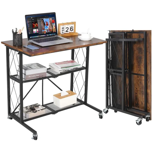 Triumpunpre Inklapbaar Bureau 80x50x75,8 cm - Opvouwbare Laptoptafel met Metaal Frame & MDF Blad - Eenvoudig Opzetten zonder Gereedschap - Compacte Computer Tafel voor Studie, Thuiswerk, Slaapkamer, Balkon - Bruin