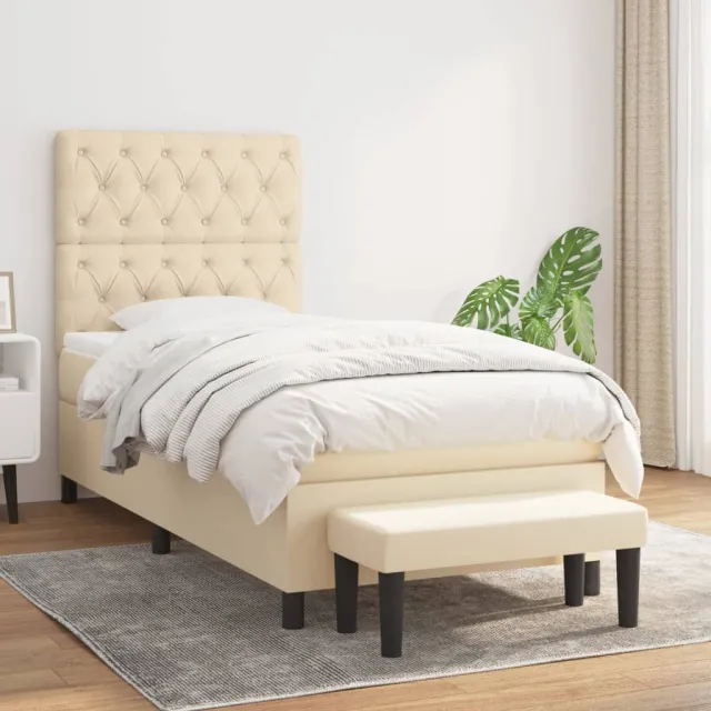vidaXL Boxspring met matras stof crèmekleurig 80x200 cm
