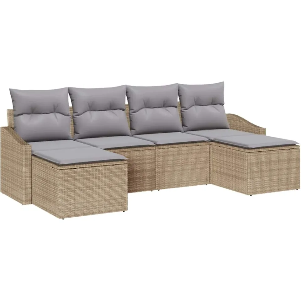 vidaXL Tuin Eetset 6 st Beige en Licht Grijs poly rattan