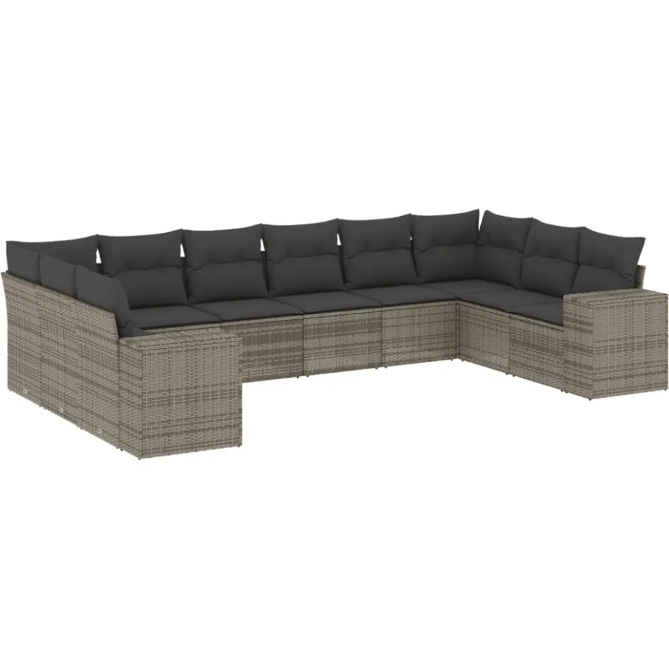 vidaXL 10-delige Loungeset met kussens poly rattan grijs, foto 3