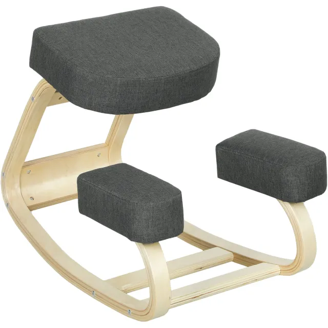 Vinona Ergonomische kniestoel - Met kantelfunctie - Massief berkenhouten frame - Met 10 cm dikke kussens - 51 x 69 x 58 cm - Donkergrijs
