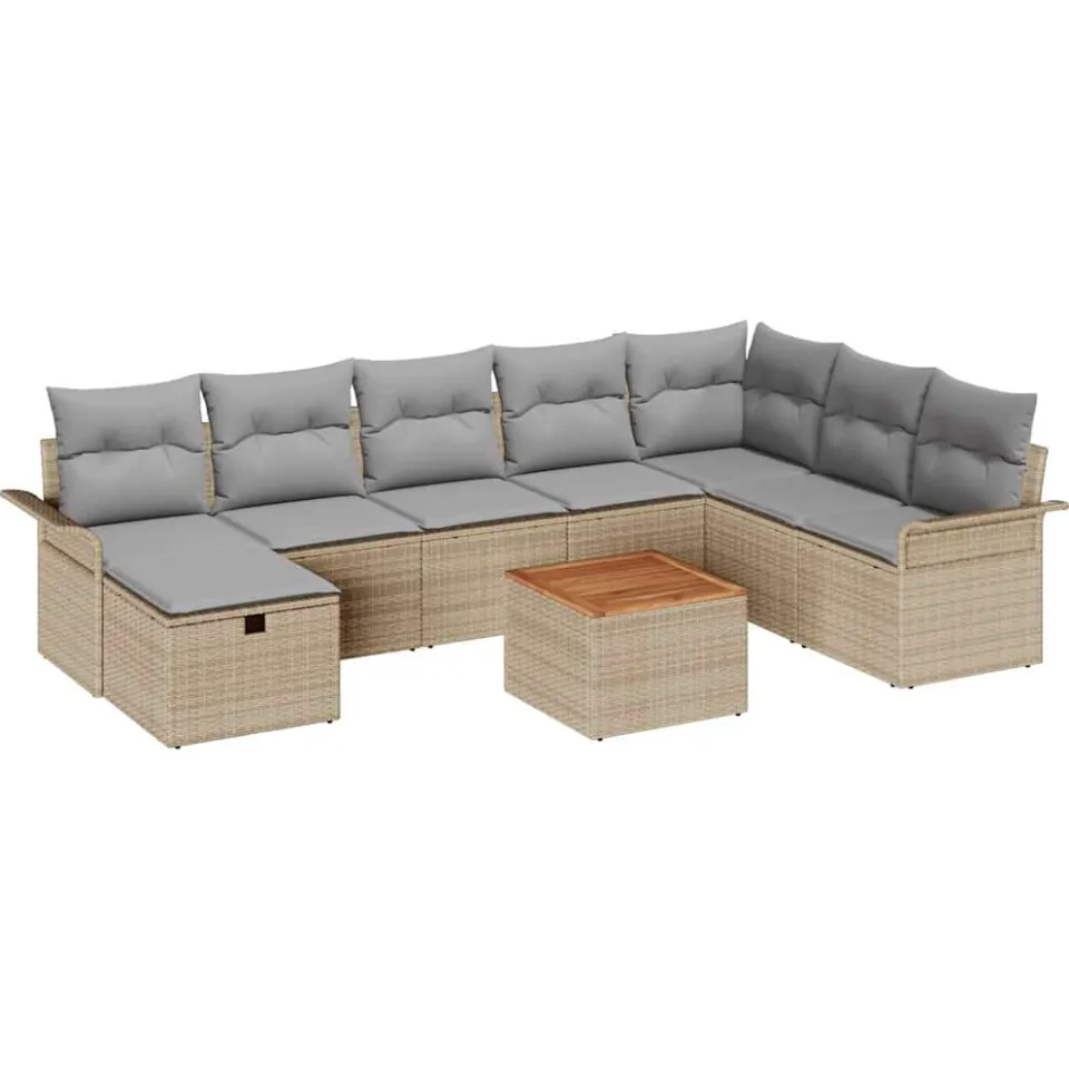 vidaXL Tuinbankenset 9 st Beige Poly riet, foto 4