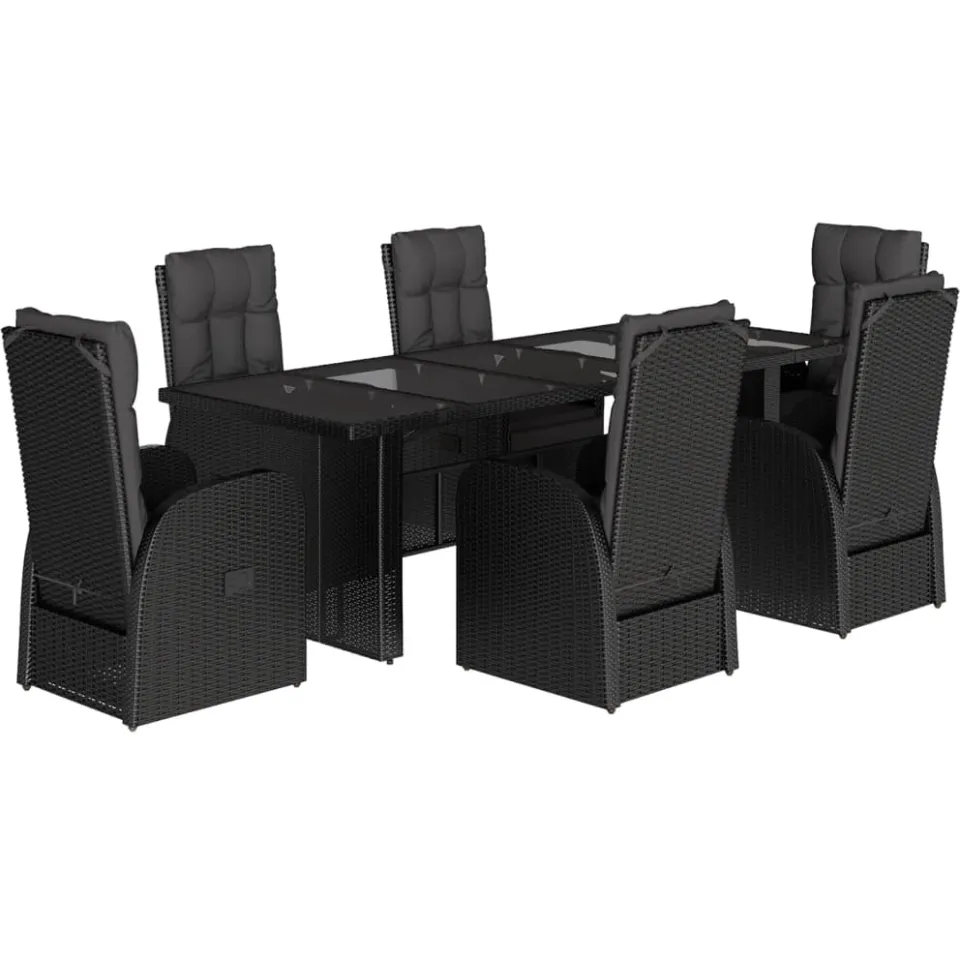 vidaXL 7-delige Tuinset met kussens poly rattan zwart, foto 3