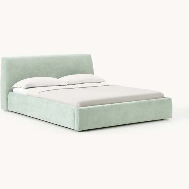 Westwing Collection Gestoffeerd bed Cloud met opbergruimte Lichtgroen