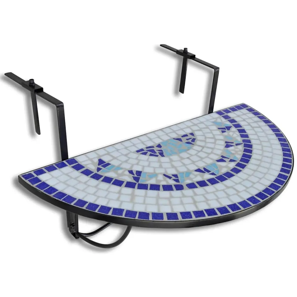 vidaXL Balkontafel hangend mozaïek blauw en wit, foto 3