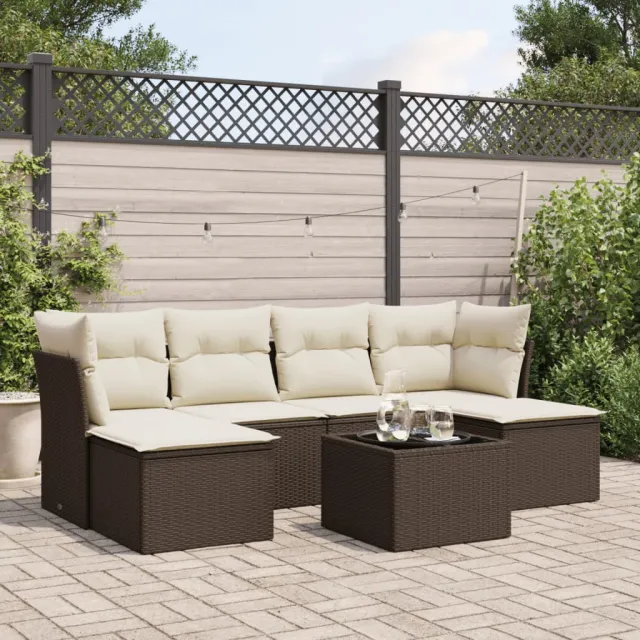 vidaXL 7-delige Loungeset met kussens poly rattan bruin, foto 2
