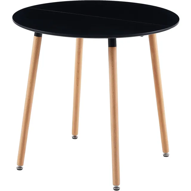 EGGREE Moderne ronde eettafel - Tweedelig bureaublad - Voor 2-4 personen - 80 x 80 x 75 cm - Zwart