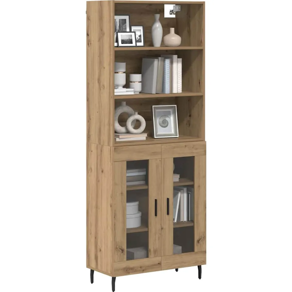 vidaXL Hoge kast 2 st Artisan Eiken 69,5 x 32,5 x 180 cm Bewerkt hout Bruin