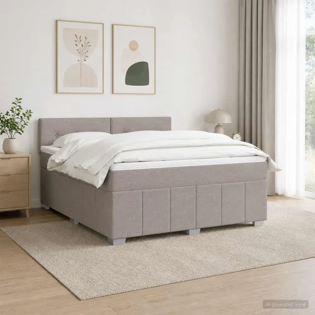 vidaXL LED Boxspring Bed met Matras Taupe 140 x 200 cm Stof