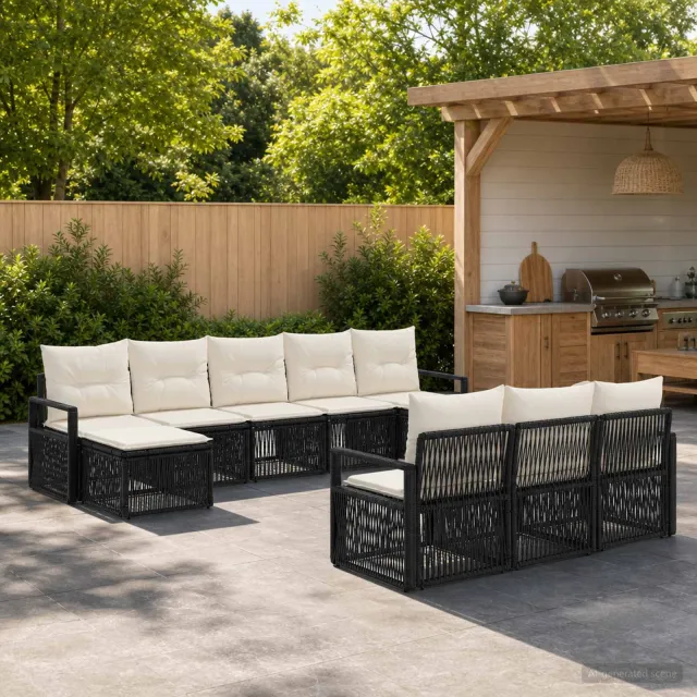 vidaXL Tuinbankenset 10 st 10-zits Zwart poly rattan, foto 2