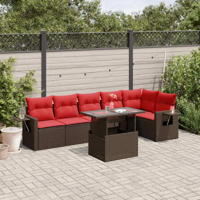vidaXL 7-delige tuinbankset met kussens, bruin polyrotan, foto 2