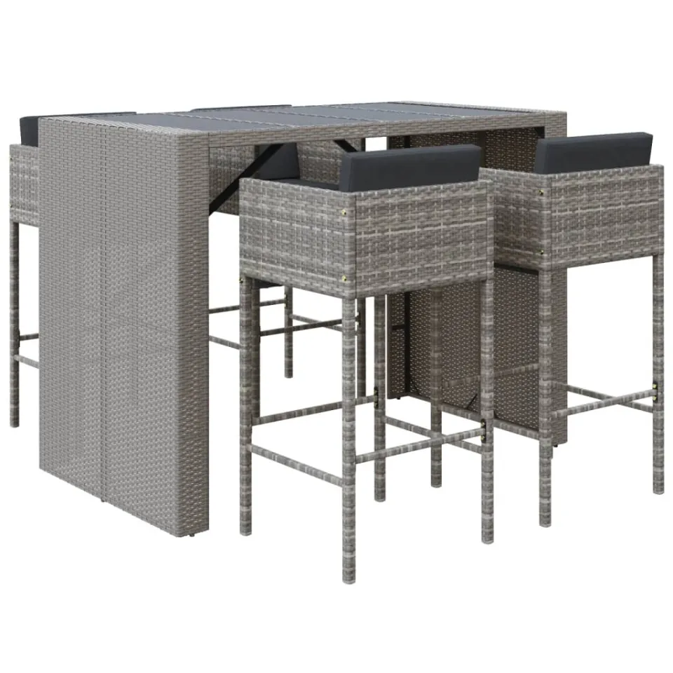 vidaXL 5-delige Tuinbarset met kussens poly rattan grijs, foto 3